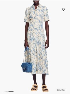 Sandro Josephine Collar Shirt Dress Contrasting Midi Dress Floral (MSRP: $455)